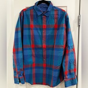 - Bugatchi Shaped Fit Plaid Blue / red
Button Down Contrast Cuffs Shirt sz…